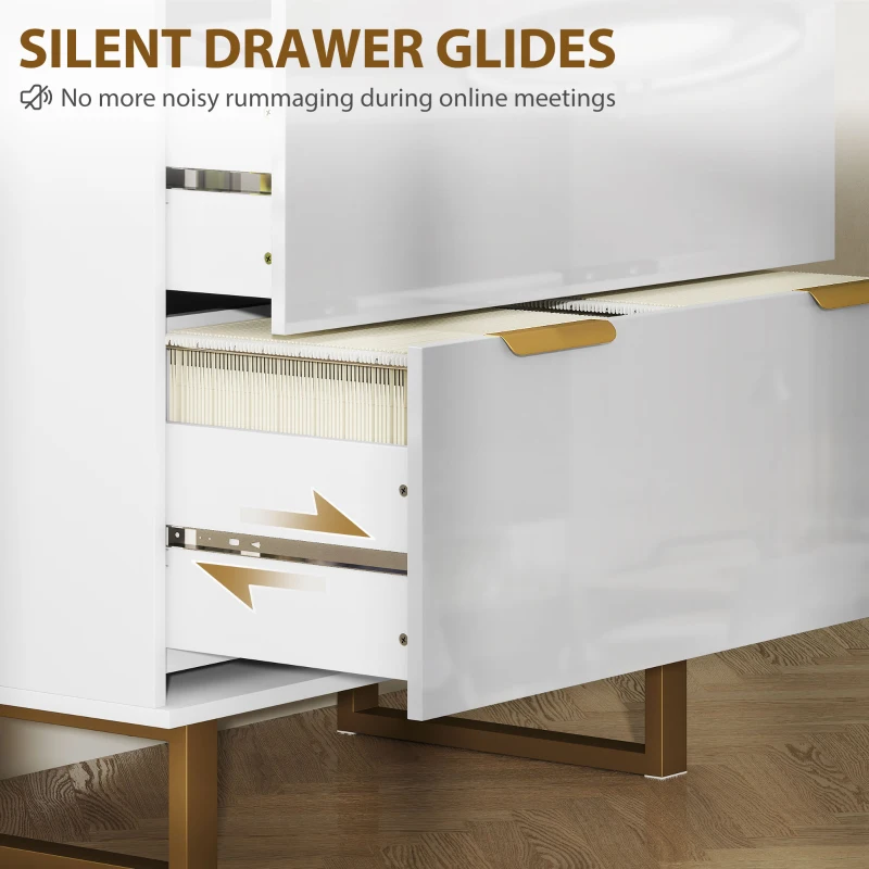 HOMCOM Lateral File Cabinet with 2 Drawers, Modern Filing Cabinet for Letter/A4/Legal Size Files, High Gloss White