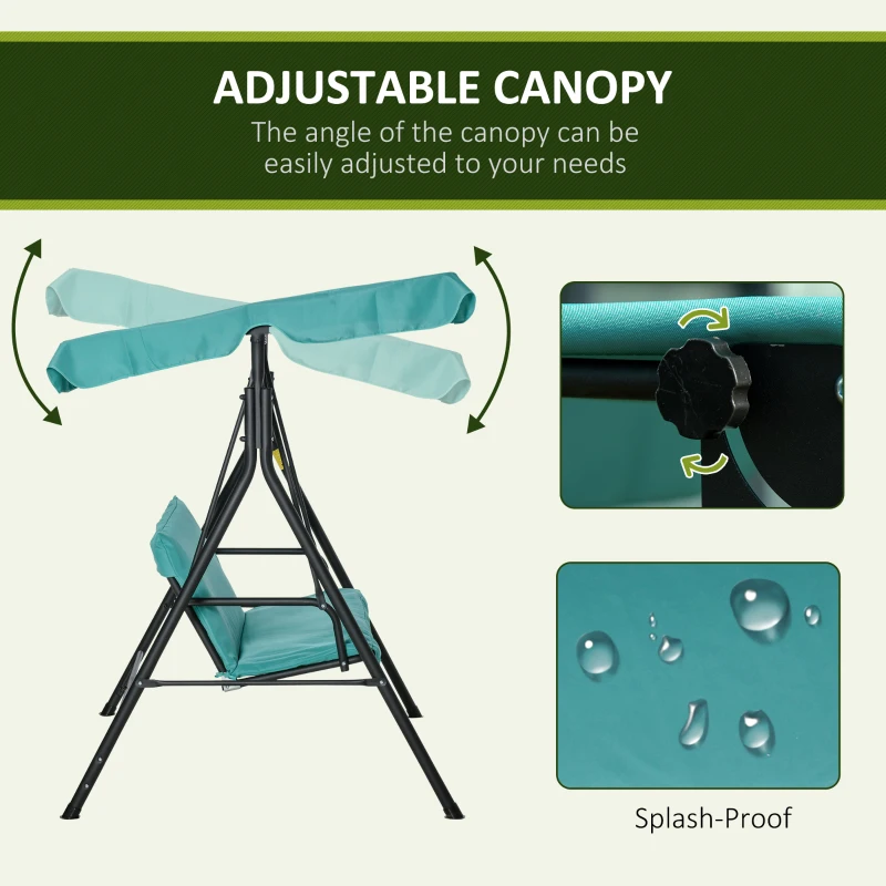 Outsunny 3-Seat Outdoor Patio Swing Chair with Removable Cushion, Steel Frame Stand and Adjustable Tilt Canopy for Patio, Garden, Poolside, Balcony, Backyard, Green
