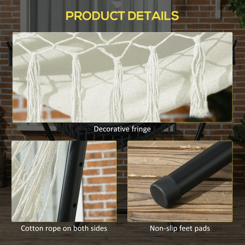 Outsunny Patio Hammock Chair with Stand, Outdoor Hammock Swing Hanging Lounge Chair with Side Pocket and Headrest, Cream