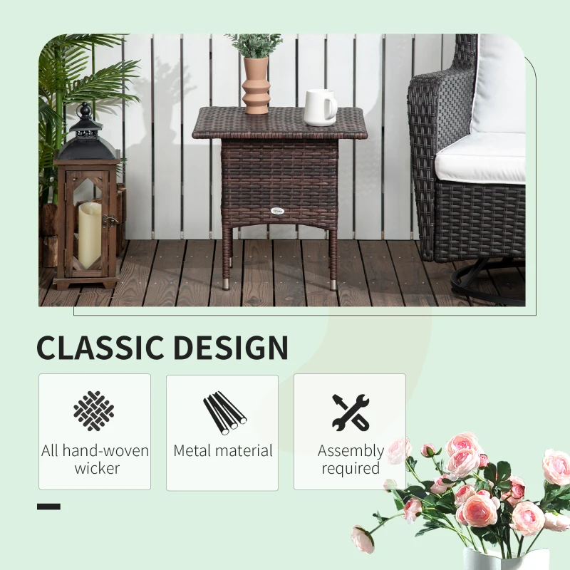 Outsunny 20" Patio Wicker Coffee Table, Outdoor Coffee Table with Plastic Board Underneath the Woven Tabletop for Patio, Garden, Balcony, Mixed Brown