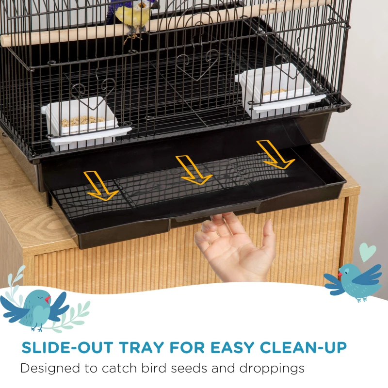 PawHut 25" Bird Cage with Perch, Swing, Food Container, Slide-out Tray, Handle, Parrot Cage for Finches, Canaries, Budgies