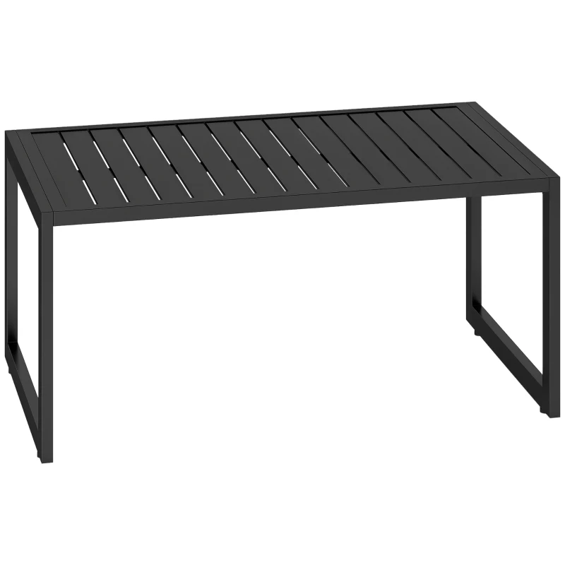 Outsunny Outdoor Coffee Table, Patio Coffee Table with Slatted Tabletop, Adjustable Foot Pads for Garden, Patio, Lawn, Black