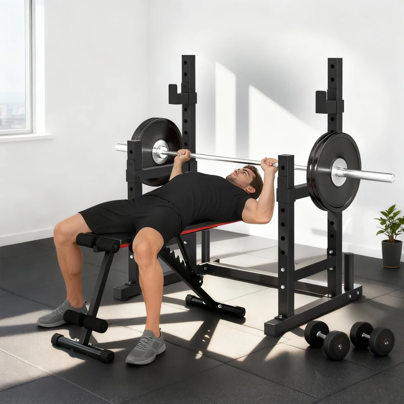Soozier Adjustable Squat Rack, 660lbs Multi-Functional Bench Press Rack for Weight Lifting Home Gym Strength Training, Black
