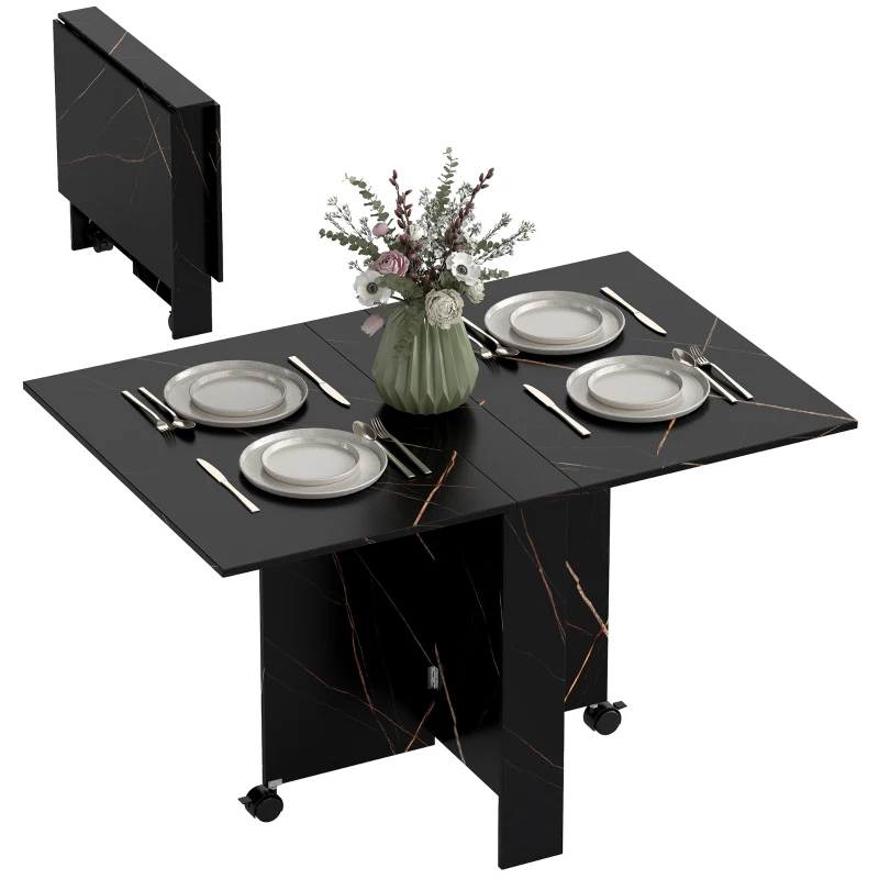 HOMCOM Foldable Dining Table, Drop Leaf Folding Side Table Console Writing Desk with 2 Wheels for Kitchen, Dining Room
