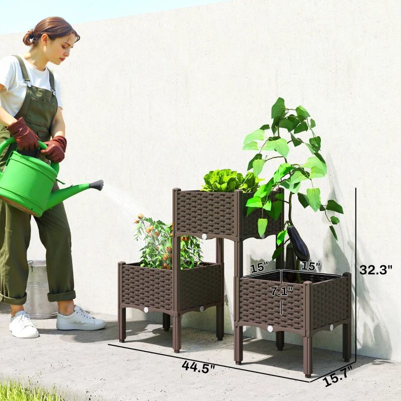 Outsunny Plastic Raised Garden Bed with Legs, Self Watering Elevated Planter Boxes with Drainage Holes and Plugs, Easy Assembly