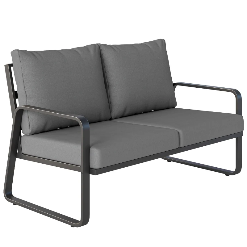 Outsunny Outdoor Sofa Thick Cushions Outdoor Patio Couch Loveseat 2 Seater for Garden Black and Light Grey