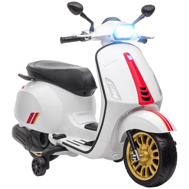Qaba Vespa Licensed Kids Motorcycle 6V Toddler Motorcycle with Music, FM Radio, Headlight, WHite