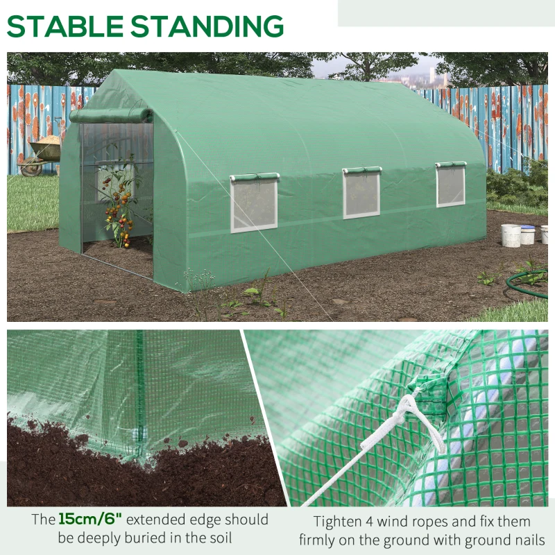 Outsunny 11.5 x10 x6.5 ft Walk-in Tunnel Greenhouse with Zippered Mesh Door and 8 Mesh Windows, Gardening Plant Hot House with Galvanized Steel Hoops, Green