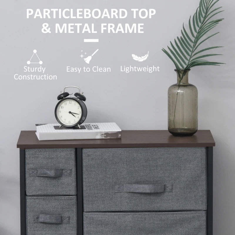 HOMCOM Dresser with 7 Drawers, Chest of Drawers with Metal Frame, Fabric Dresser for Living Room, Dark Grey