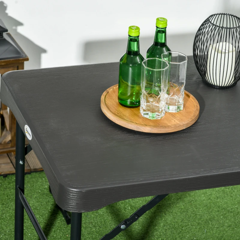 Outsunny Folding Picnic Table with 2 Benches, 3-Piece Portable Outdoor Picnic Table Bench Set for 4, Patio Dining Table Set with Plastic Top, Steel Frame for Garden, Dark Grey