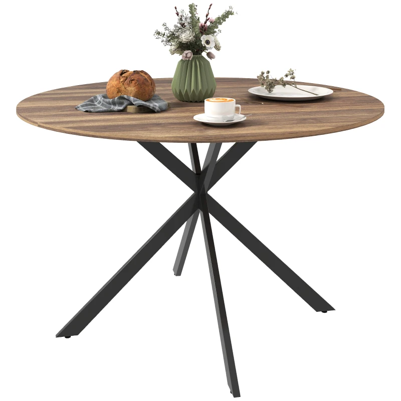 HOMCOM 47" Round Kitchen Table for 4, Industrial Dining Table with Steel Legs for Dining Room, Dark Brown and Black