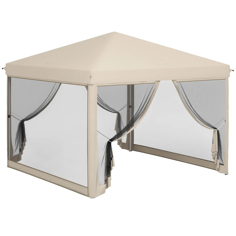 Outsunny 10' x 10' Pop Up Canopy Tent with Mesh Sidewalls, Height Adjustable, Transport Carrying Bag for Backyard Garden Patio