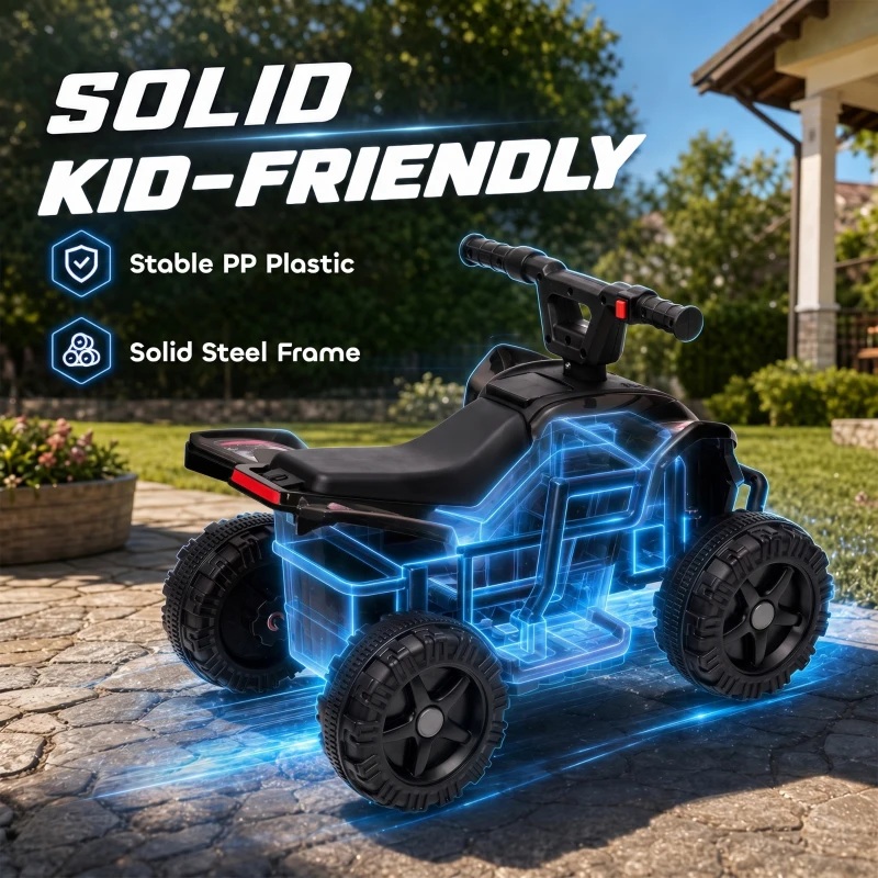Qaba 6V Kids ATV, 4 Wheels Kids Quad with Button Control, 45Mins Runtime, Max 1.2MPH, Max 55lbs Load for 18-48 M, Black