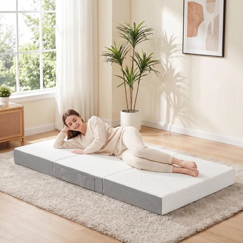 HOMCOM Foldable Mattress Twin Size, 6 Inch Tri Fold Memory Foam Mattress with Washable Cover & Non-Slip Bottom, 75" x 38" x6"