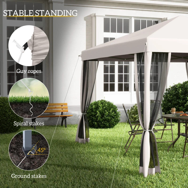 Outsunny 10' x 10' Pop Up Canopy Tent Gazebo, Foldable Canopy Tent with Zipper Mesh Sidewalls and Carry Bag, Easy Setup Screen Shelter for Backyard Patio Outdoor, Beige