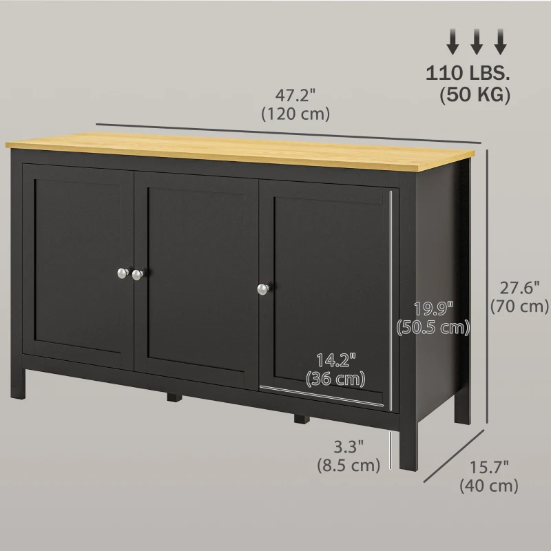 HOMCOM Sideboard, Buffet Cabinet with Doors and Adjustable Shelves for Living Room, Entryway, Black and Natural