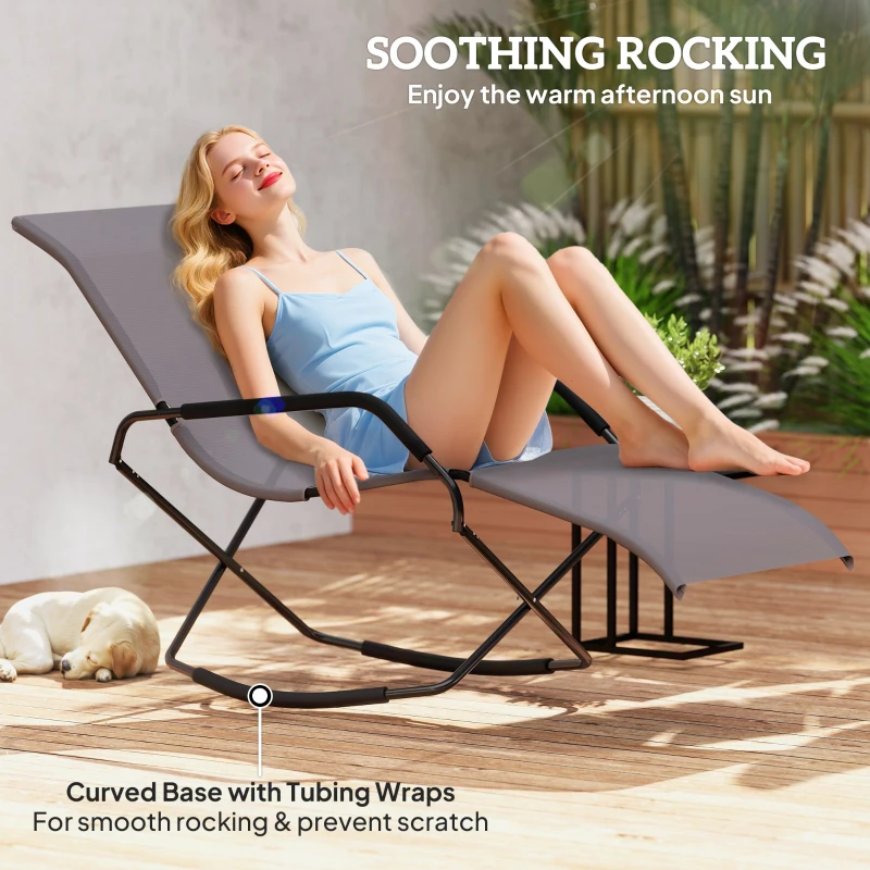 Outsunny Outdoor Folding Rocking Chair, Foldable Chaise Lounge Pool Chair, Zero Gravity Lounge Chair with Armrests for Sun Tanning, Sunbathing, Rocker for Patio, Lawn, Beach, Brown