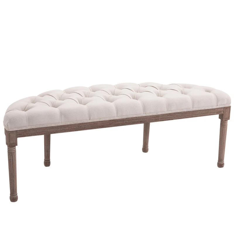HOMCOM Semi-Circle End of Bed Bench with Tufted Design, Upholstered Bedroom Entryway Bench with Rubberwood Legs, Off White