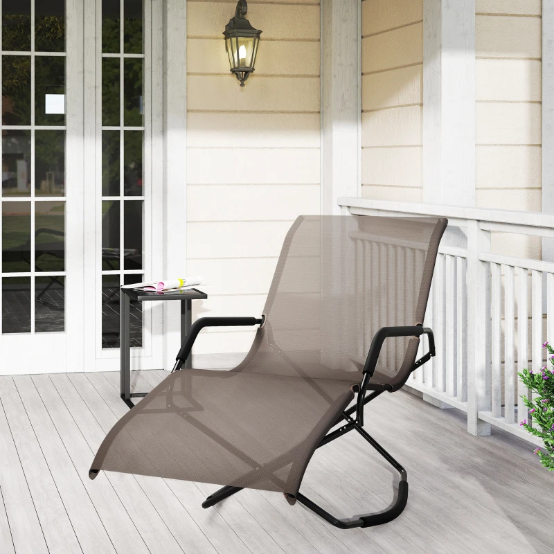 Outsunny Outdoor Folding Rocking Chair, Foldable Chaise Lounge Pool Chair, Zero Gravity Lounge Chair with Armrests for Sun Tanning, Sunbathing, Rocker for Patio, Lawn, Beach, Brown