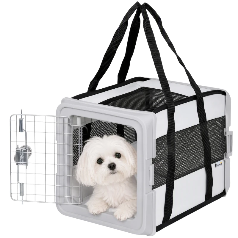 PawHut Pet Carrier Bag, Soft-Sided Dog Carrier with Bottom Board and Mesh Windows, Foldable Pet Travel Bag, Grey