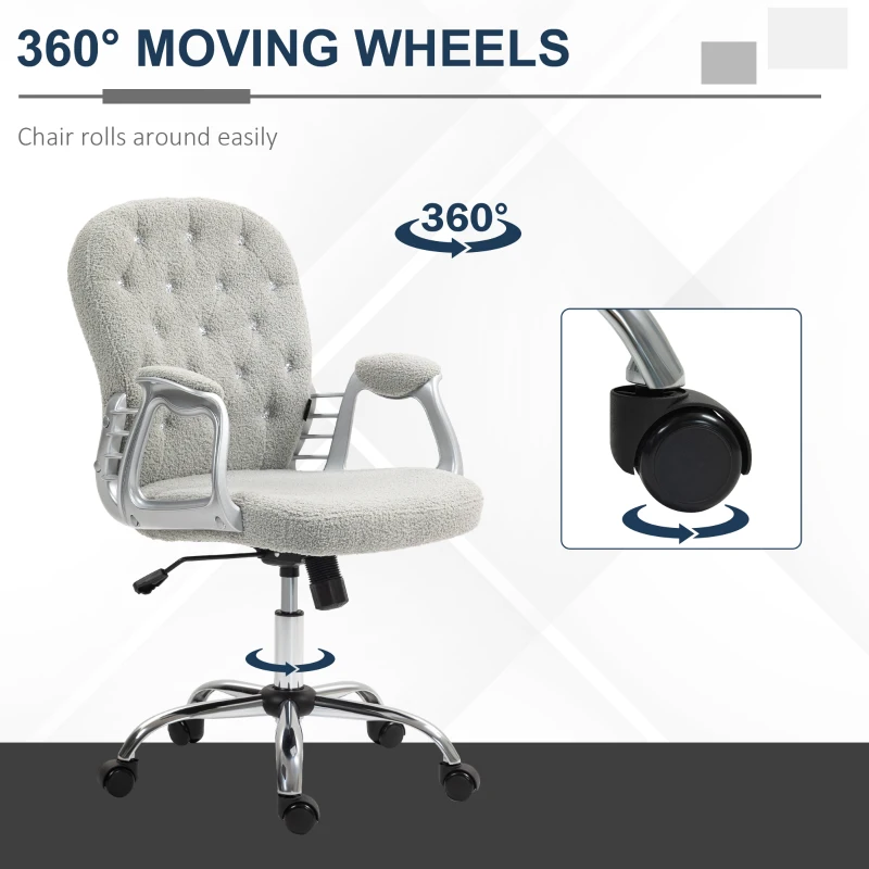 Vinsetto Button Tufted Desk Chair, Home Office Chair with Padded Armrests, Adjustable Height and Swivel Wheels, Gray