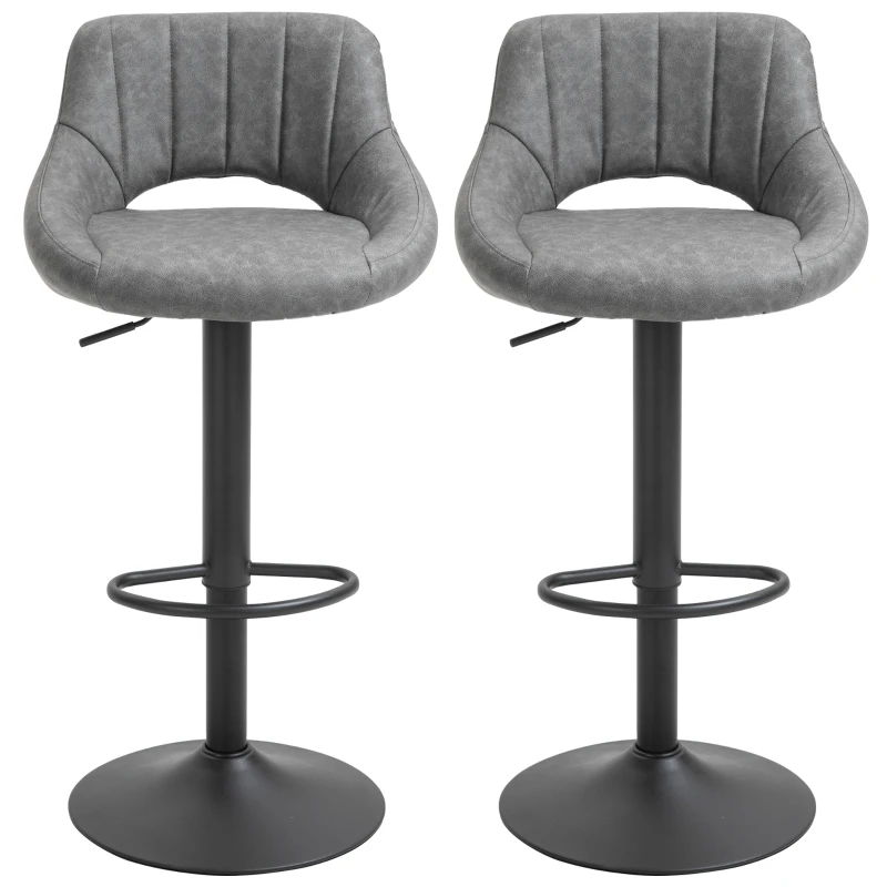 HOMCOM Bar Stools Set of 2 Swivel Bar Height Barstools Chairs with Adjustable Height, Round Heavy Metal Base, Footrest, Gray