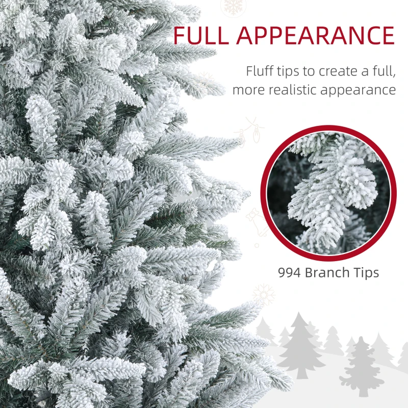 HOMCOM 6ft Artificial Flocked Christmas Tree with Snow Tips, Easy Assembly, Hinged Xmas Tree for Home Office Holiday