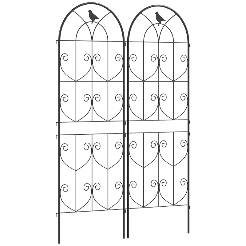Outsunny Set of 2 Metal Garden Trellis, Decorative Trellis Panels, Bird Design, 150 x 50 cm, Black