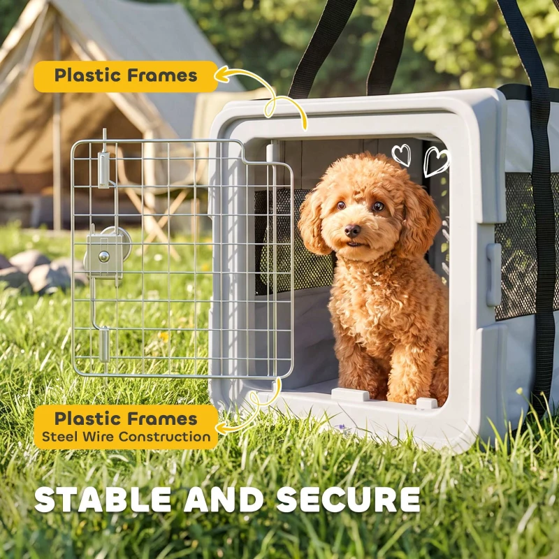 PawHut Pet Carrier Bag, Soft-Sided Dog Carrier with Bottom Board and Mesh Windows, Foldable Pet Travel Bag, Grey