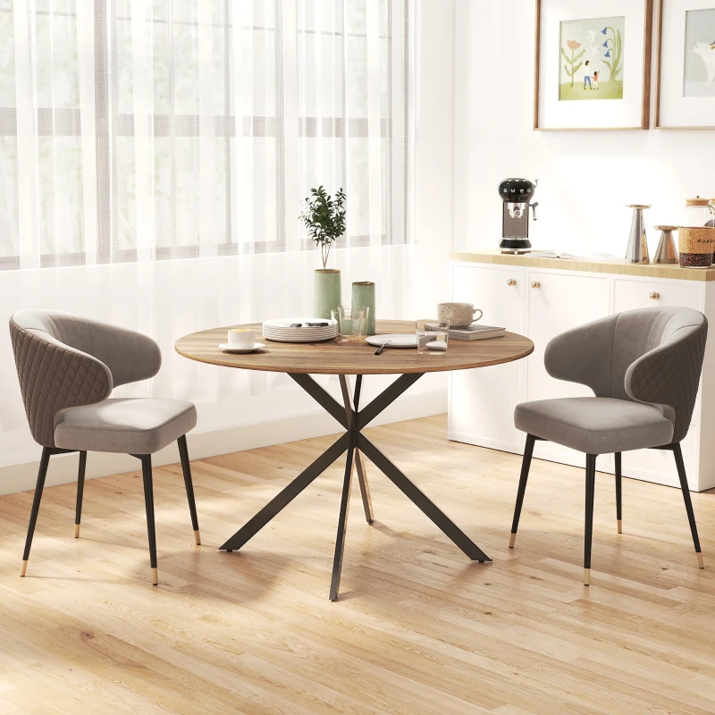 HOMCOM 47" Round Kitchen Table for 4, Industrial Dining Table with Steel Legs for Dining Room, Dark Brown and Black