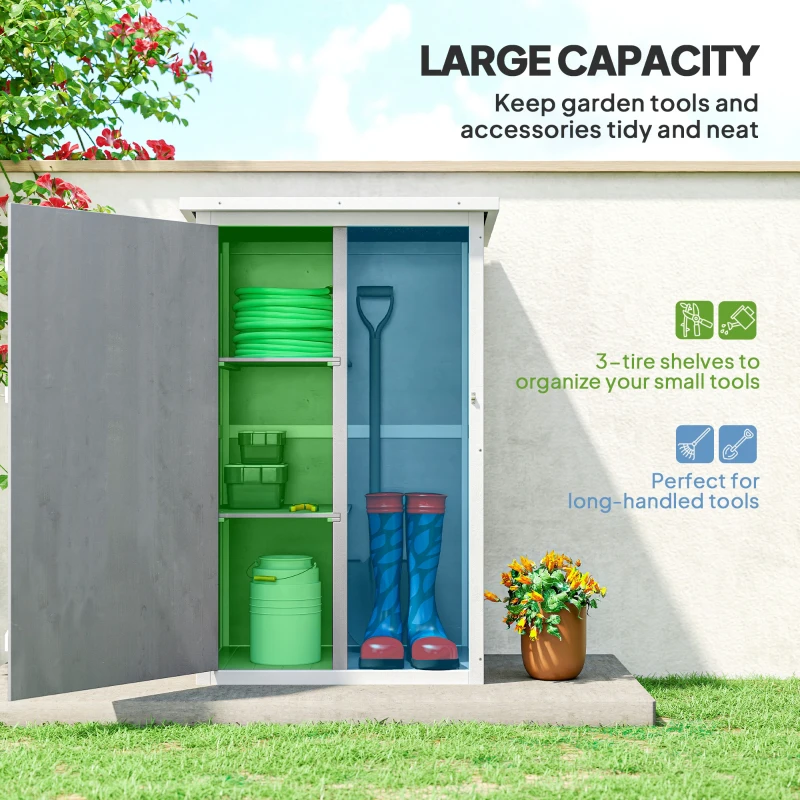 Outsunny 29.9"x21.7"x45.3" Garden Storage Shed with Asphalt Roof, Outdoor Storage Cabinet w/ Shelves, Grey