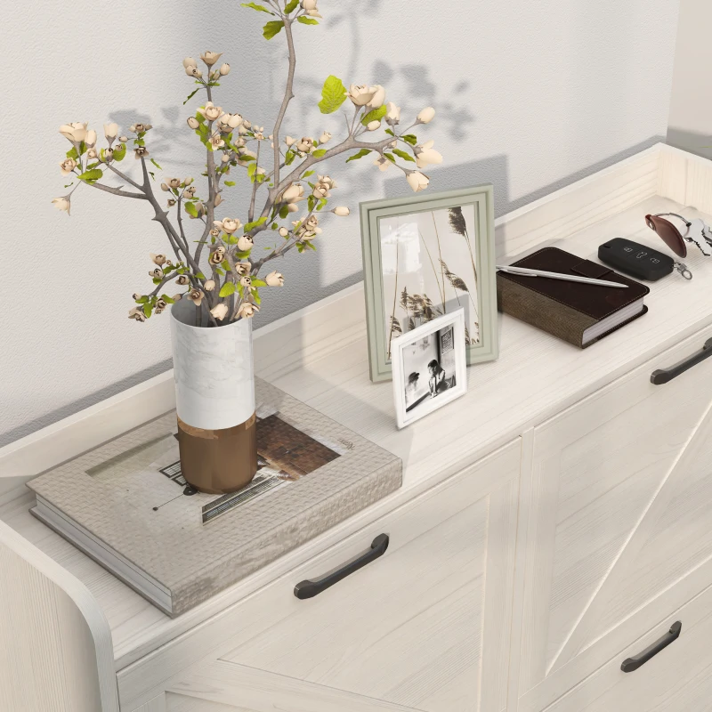 HOMCOM Narrow Shoe Storage Cabinet with 4 Flip Drawers, Adjustable Shelves, 16 Pair Farmhouse Shoe Cabinet, White Oak