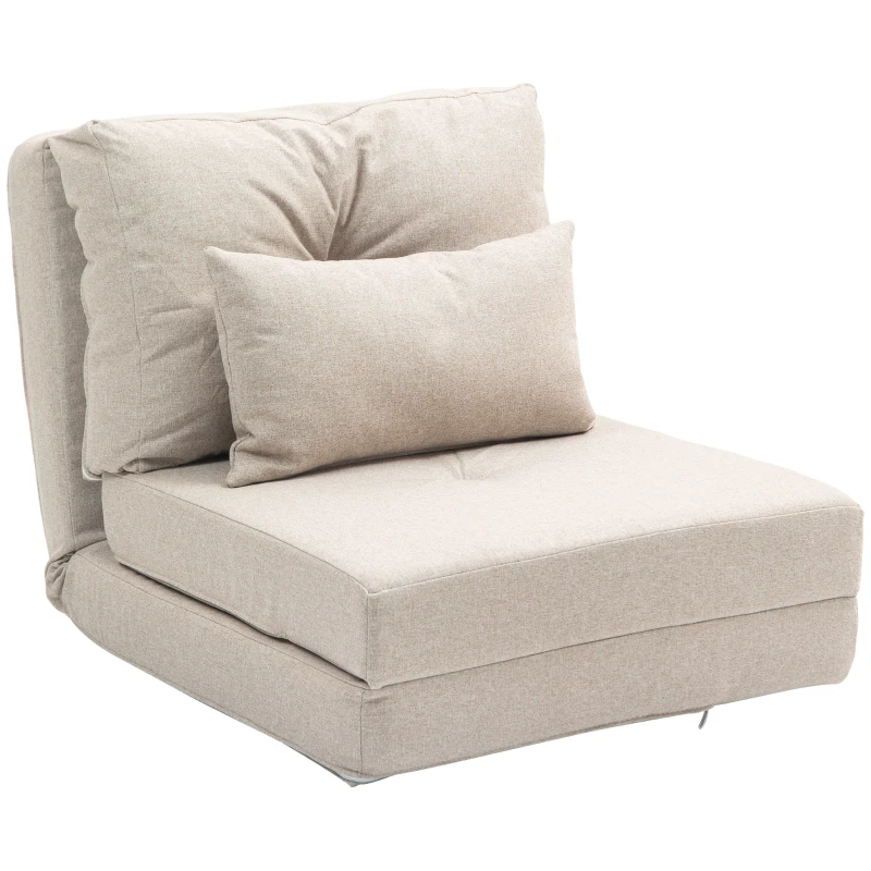 HOMCOM Floor Chair, Convertible Floor Sofa Bed, Folding Upholstered Couch Bed with Adjustable Backrest, Beige
