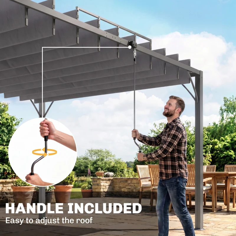 Outsunny 12.8' x 9.7' Outdoor Pergola with Retractable Roof, Aluminium Louvered Pergola Canopy Gazebo for Lawn Garden Patio, Grey