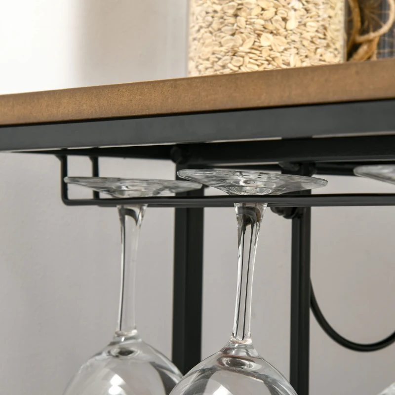 HOMCOM 24-Bottle Industrial Modern Wine Rack Table, Freestanding 6 Tier Wine Bottle Organizer with Glass Stemware Holder , Natural / Black