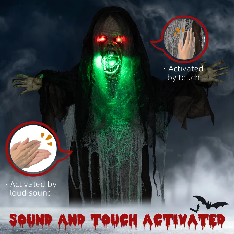HOMCOM 6' Life Size Decoration Animatronic Green Big-mouth Monster Outdoor Halloween, Sound and Motion Activated