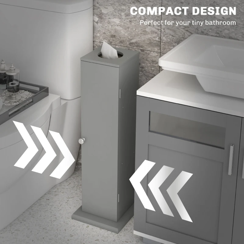 HOMCOM Small Toilet Paper Cabinet, Bathroom Corner Cabinet with Doors and Shelves for Paper Shampoo, Gray