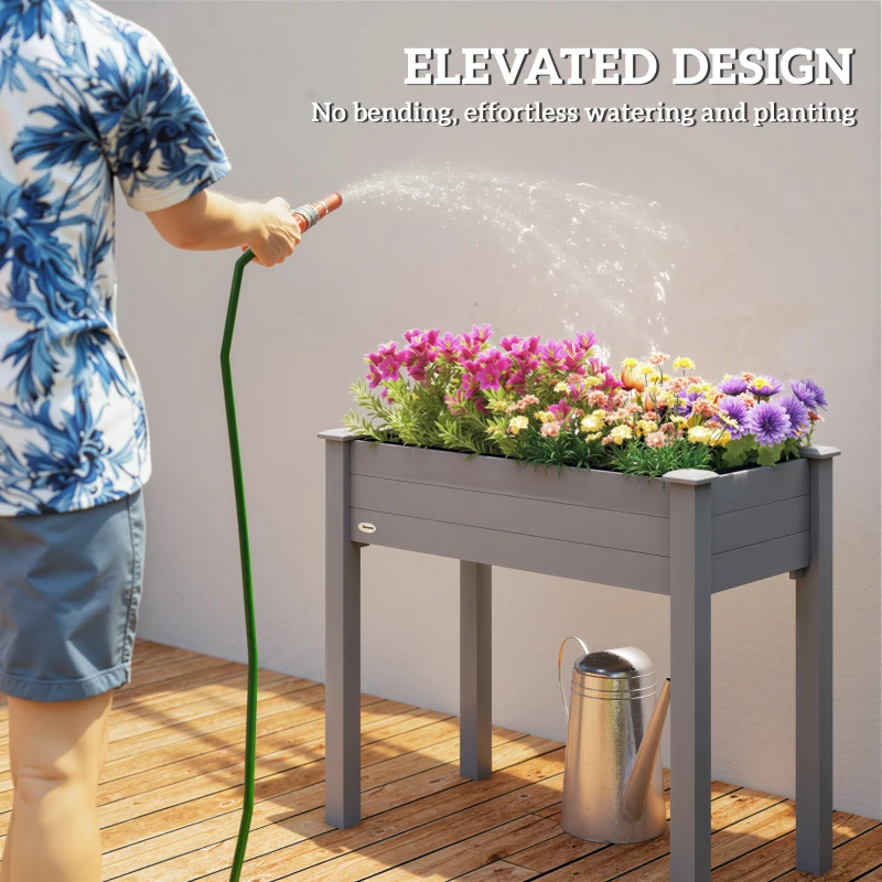 Outsunny 34" Raised Garden Bed, Elevated Wooden Planter Box with Holes for Vegetables, Herb, Flowers for Backyard, Dark Gray