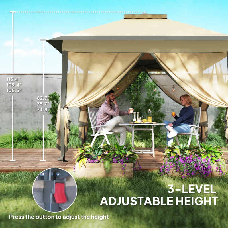 Outsunny 11' x 11' Pop Up Canopy Tent with Netting and Carry Bag, Instant Gazebo Sun Shelter, Tents for Parties with 121 Square Feet of Shade, for Outdoor, Garden, Patio, Beige