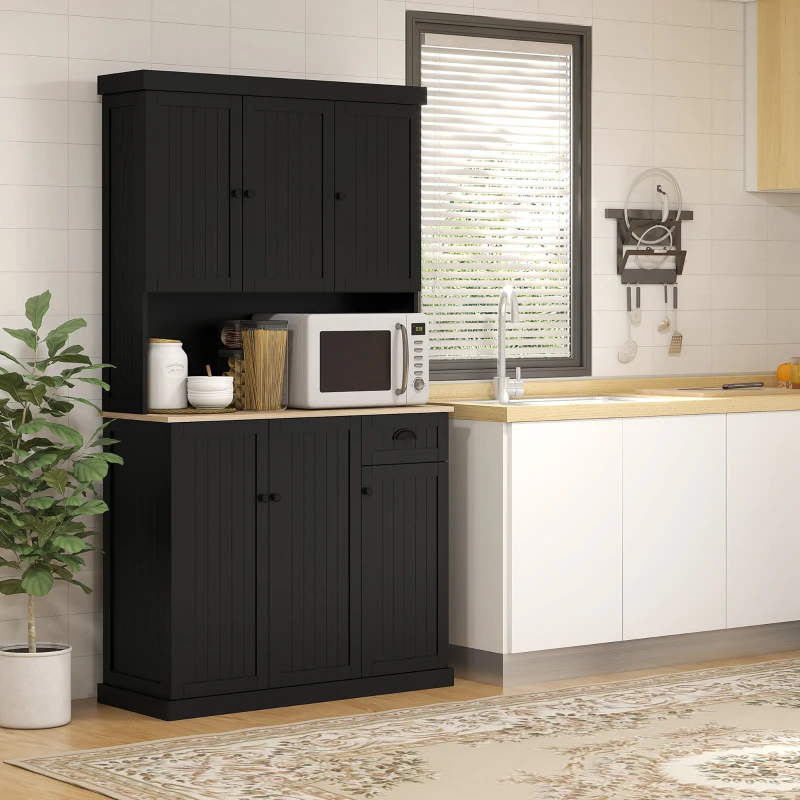 HOMCOM 71" Kitchen Hutch with Microwave Oven Countertop, Buffet with Hutch, Drawer, Black