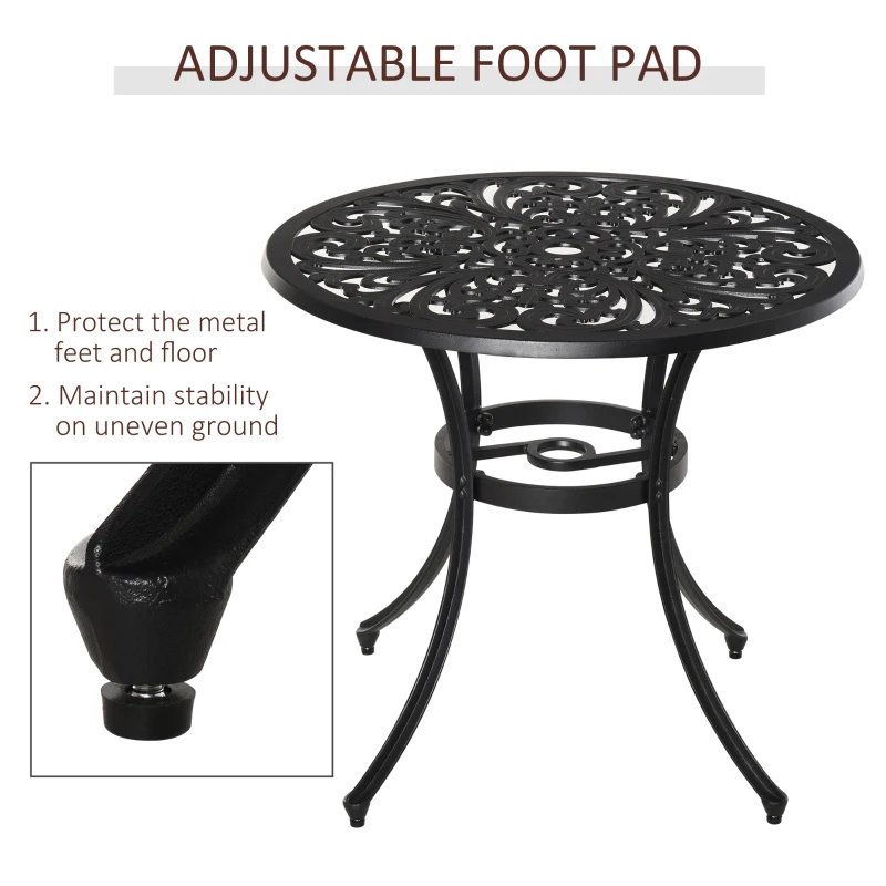 Outsunny Φ34" Outdoor Patio Garden Table with Unique Floral Design, Aluminum Material, & 1.75" Umbrella Hole