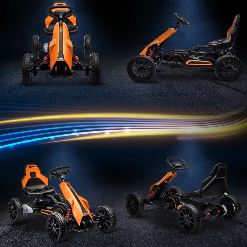 Aosom 12V Electric Go Kart for Kids, Ride On Toy with EVA Tires, 2 Speeds, Adjustable Seat, Safety Belt for 3-8 Years, Orange