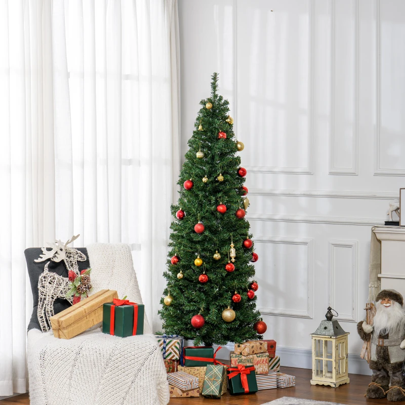HOMCOM 6FT Pencil Christmas Tree, Artificial Christmas Tree with Automatic Open for Home Party, Green