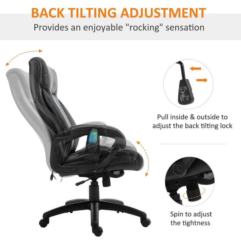 Vinsetto 6 Vibrating Massage Office Chair, Heavy-Duty Ergonomic Desk Chair with 5 Modes, Padded Armrest, Rolling Swivel PU Leather Task Computer Chair for Adults