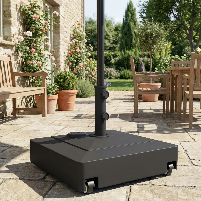 Outsunny Patio Umbrella Base with Wheels, 134 lbs Stand/88 lbs Water Filled Outdoor Umbrella Stand for 1.38/1.5/1.89" Pole, Black