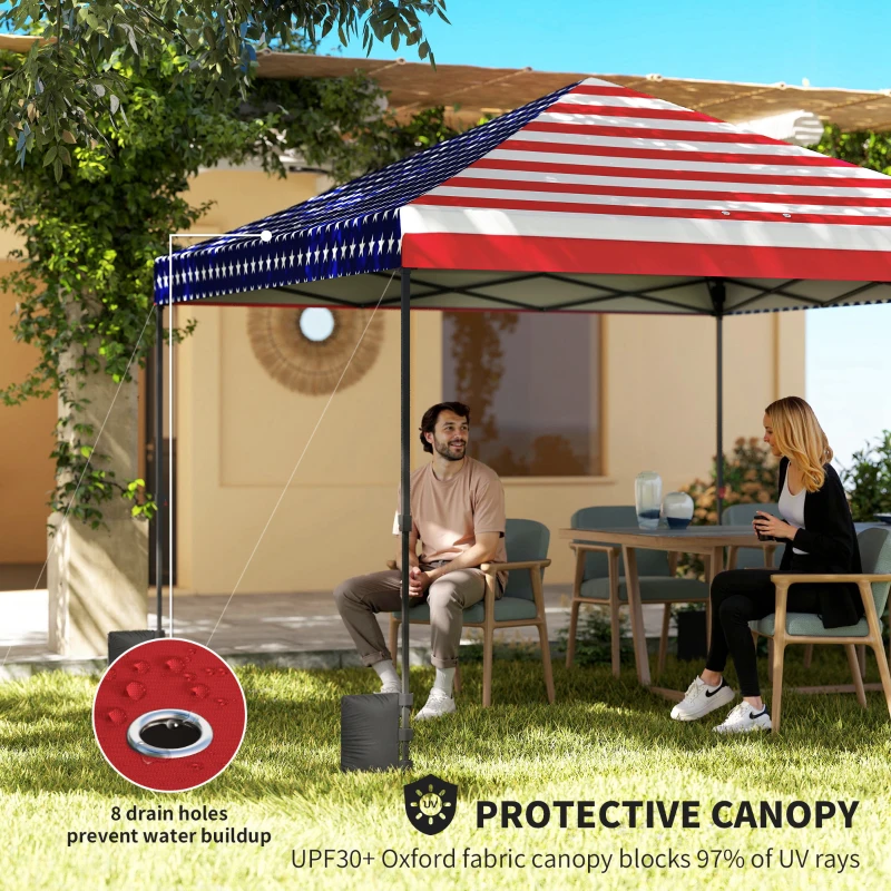 Outsunny 10 x 10 ft Pop Up Canopy Tent with One Push Setup, Outdoor Portable Instant Canopy Shelter w/ Roller Bag, American Flag