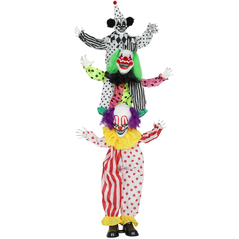 Outsunny Life Size Stackable Halloween Animated Clown with Red Light Up Eyes, Sound Activated Scary Halloween Decorations