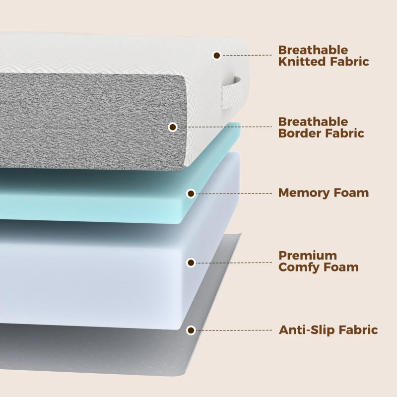 HOMCOM Foldable Mattress Twin Size, 6 Inch Tri Fold Memory Foam Mattress with Washable Cover & Non-Slip Bottom, 75" x 38" x6"