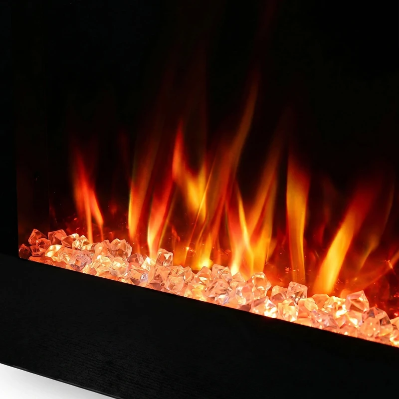 HOMCOM 42" Electric Fireplace, Ultra-Thin Recessed, Wall Mounted and Freestanding Fireplace w/ Flame Effect, 750W/1500W, Black