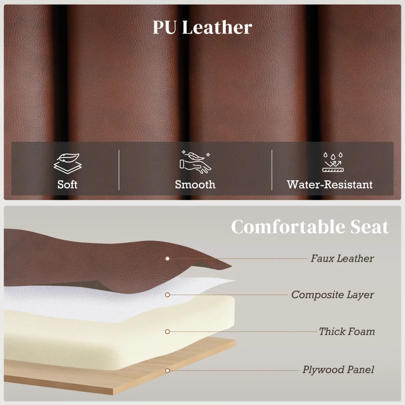 HOMCOM Bedroom Bench PU Leather End of Bed Bench with Cylindrical Seat and Metal Legs for Bedroom Living Room Hallway Brown